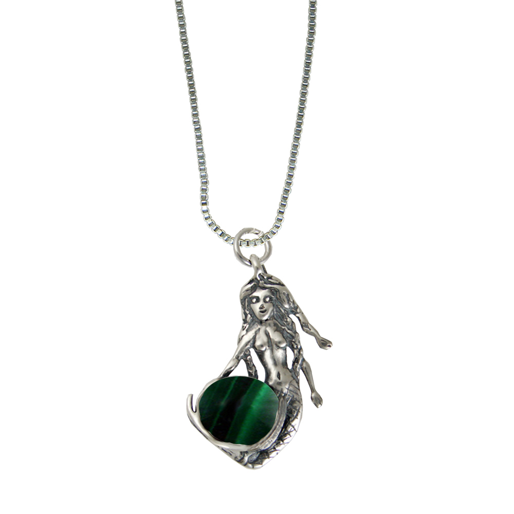 Sterling Silver Mermaid of the Seven Seas Pendant With Malachite